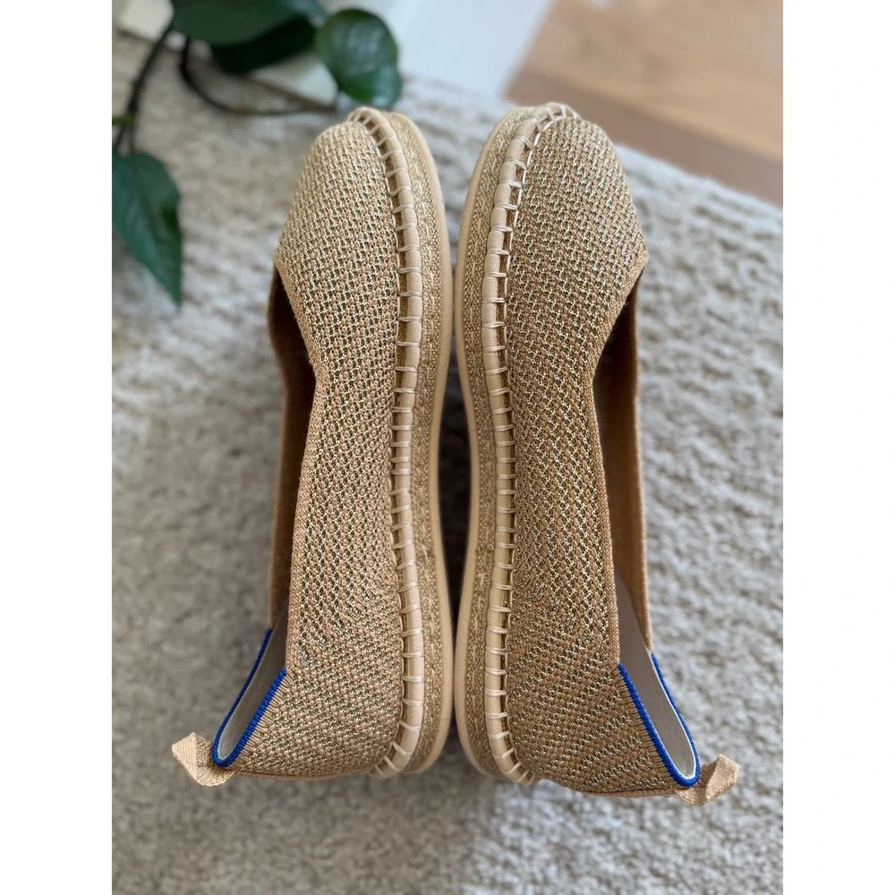 Rothy's The Espadrille Gold Stripe Metallic Hemp Knit Ballet Flats Coastal 9